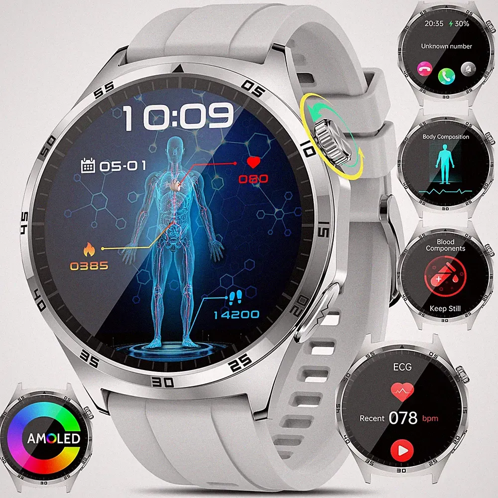 Smartwatch Marsyu, rund, 1,43, EKG, HRV, BMI, Harnsäure