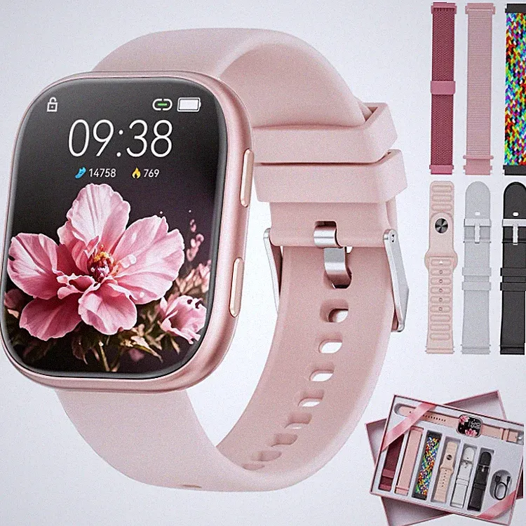Smartwatch mit Bluetooth-Anruf, 100 Sportmodi, Rosa, Fitness Tracker, 7