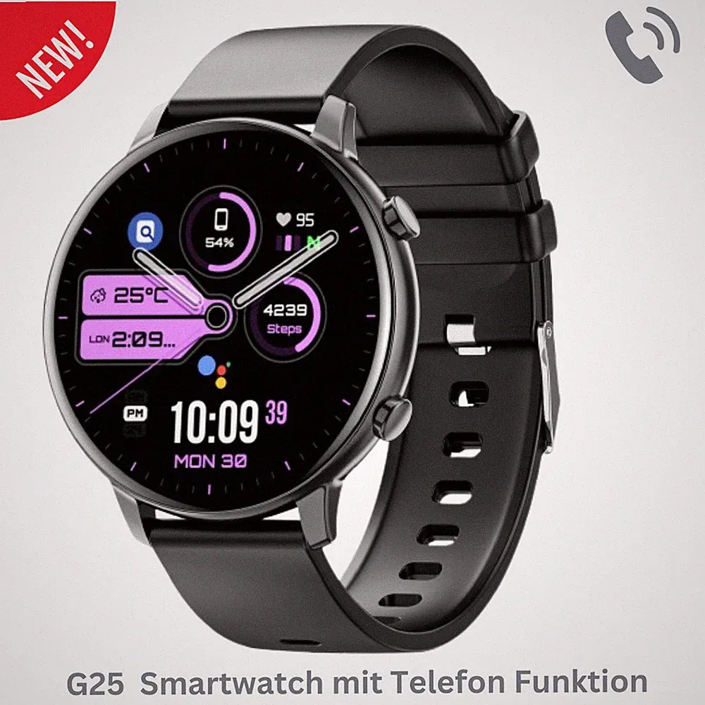 Smartwatch mit Bluetooth Telefon Anruf-Funktion wasserdicht | iOS & Android, G25