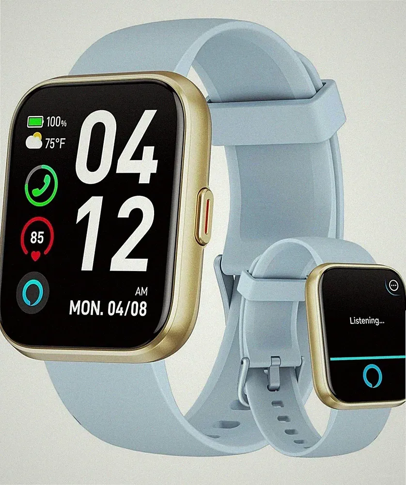 Smartwatch mit Telefonfunktion 1.85" HD Display Fitnessuhr ID208Plus H.Blau Gold