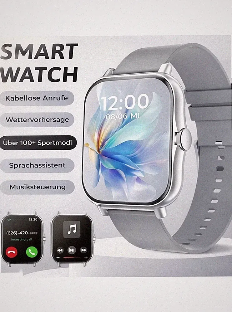 Smartwatch Mit Telefonfunktion|Sprachassistent|Bluetooth|Fitness Tracker|Silber
