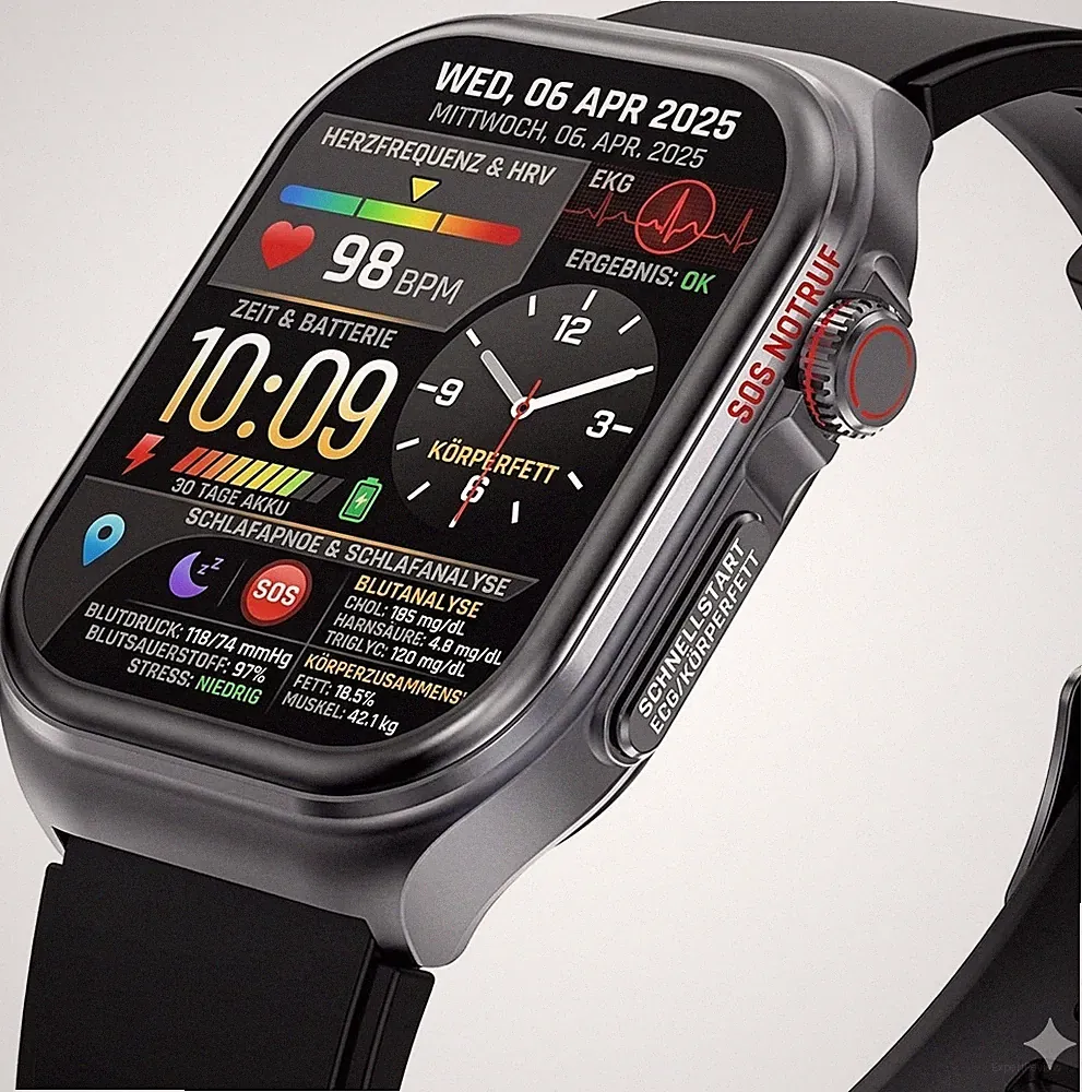Smartwatch mit Telefoniefunktion, EKG Plus HRV und SOS Funktion