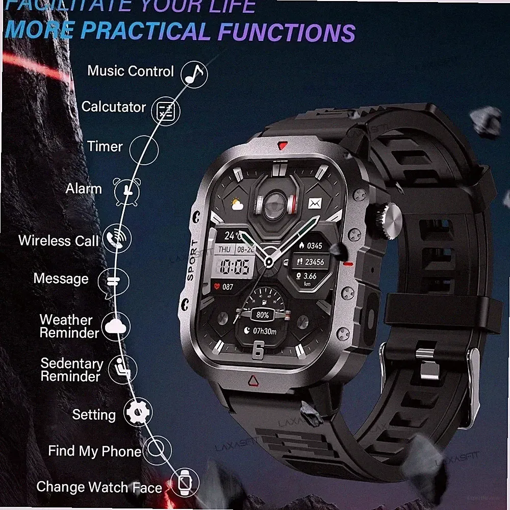 Smartwatch Outdoor-Sport-Smartwatch, 2,01 Zoll HD-Bildschirm, LED-Taschenlampe