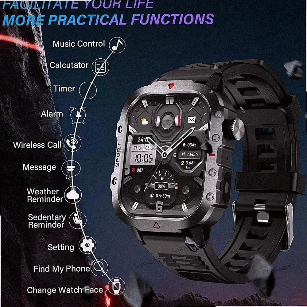 Smartwatch Outdoor-Sport-Smartwatch, 2,01 Zoll HD-Bildschirm, LED-Taschenlampe