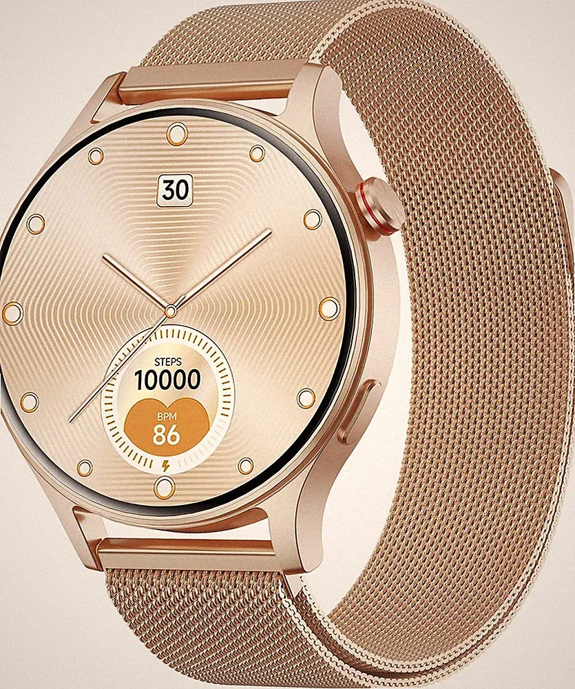 Smartwatch Rund 1,32" AMOLED Telefonfunktion 110+ Sportmodi 3ATM Gold Damen