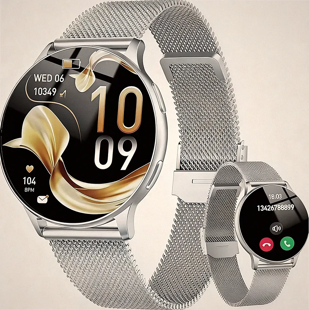 Smartwatch Rund Damen Telefonfunktion, Fitness Tracker Damen Pulsuhr SpO2