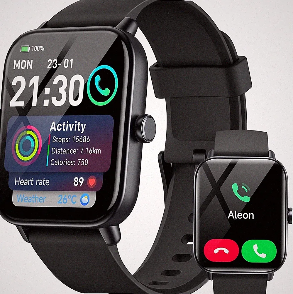 Smartwatch Schwarz 1,8" für Herren Damen mit Telefonfunktion, Alexa, 120