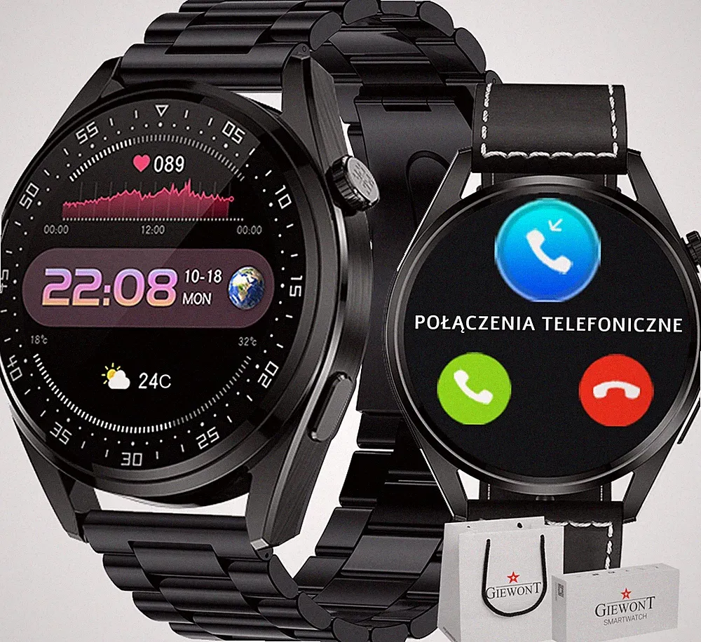 Smartwatch SmartCall Fitnessuhr Leder Carbon GIEWONT Vertex GW450-2