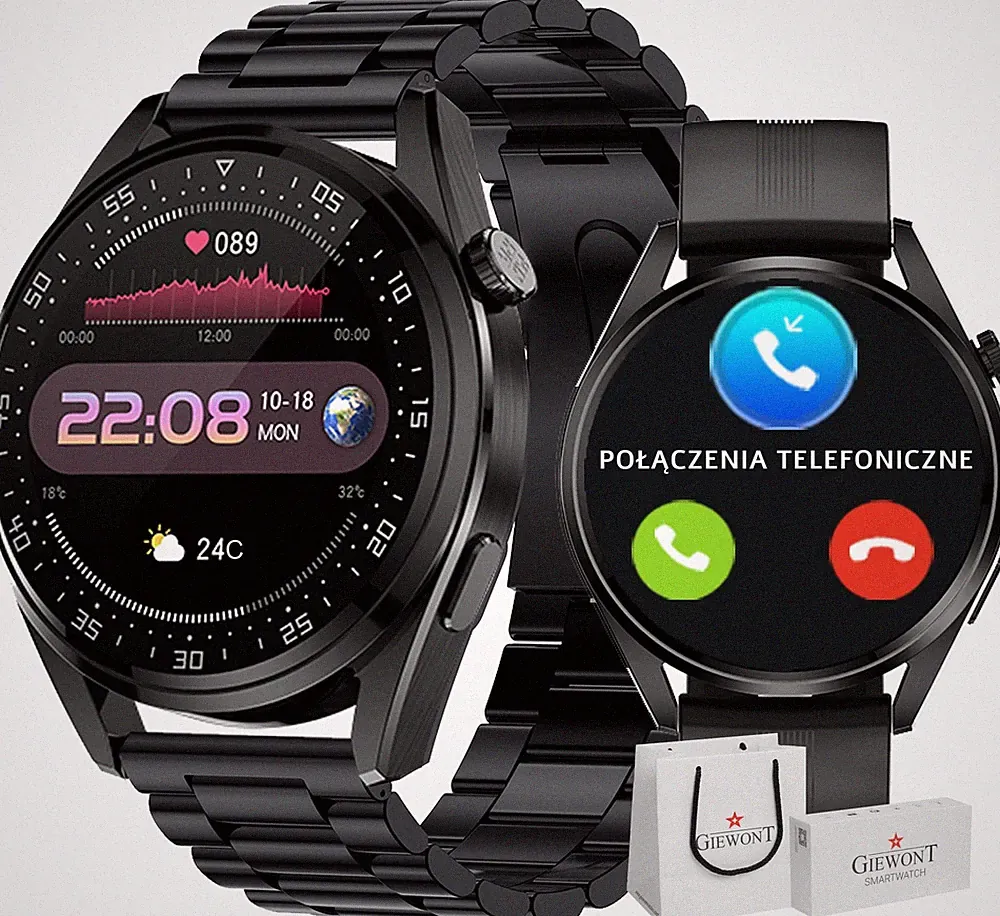 Smartwatch SmartCall Fitnessuhr Silikon Carbon GIEWONT Vertex GW450-1