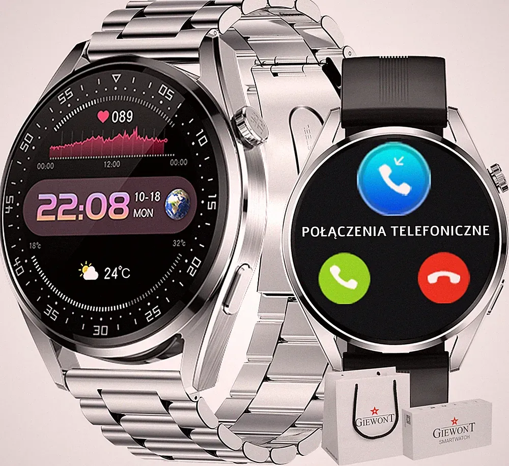 Smartwatch SmartCall Fitnessuhr Silikon Silber Carbon GIEWONT Vertex GW450-4