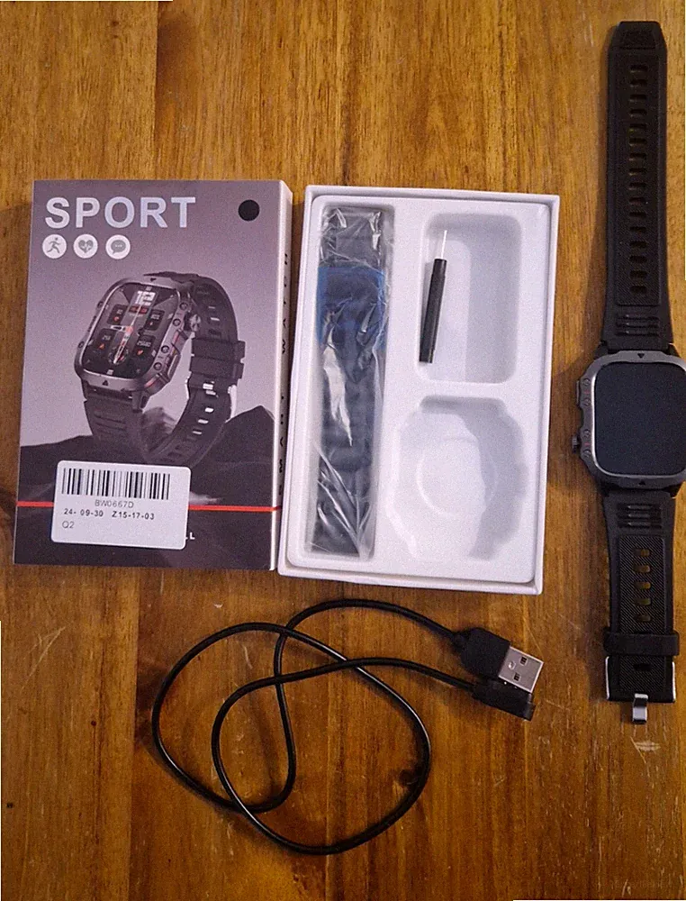 Smartwatch Sportuhr 44 mm. Silicon und Stahlband. Android/IOS