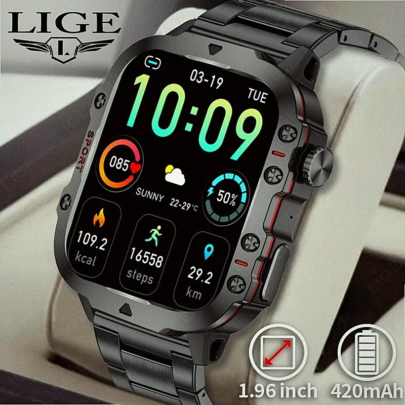 Smartwatch Taktisch Militär Anruf Blutdruck Pulsuhr Armbanduhr 3ATM Wasserdicht
