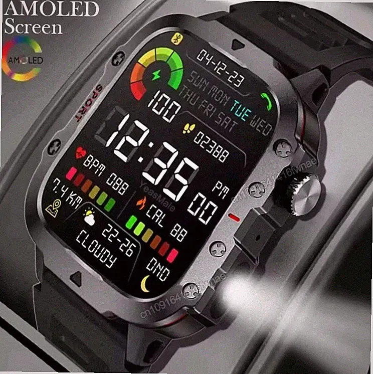 Smartwatch Uhr Herren Militär Telefonfunktion Sprachassistant Sport