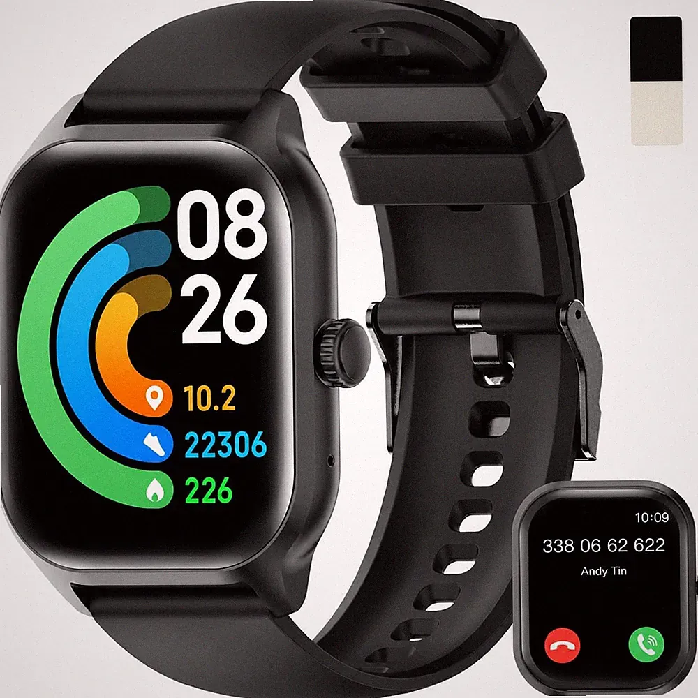 Smartwatch Unisex mit Telefonfunktion, 2.01" Fitnessuhr Pulsuhr für Android iOS.