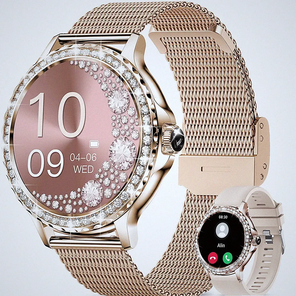 Smartwatches für Frauen Annehmen/Anrufen mit Diamanten, 1,3"HD Bildschirm Bluetoo...