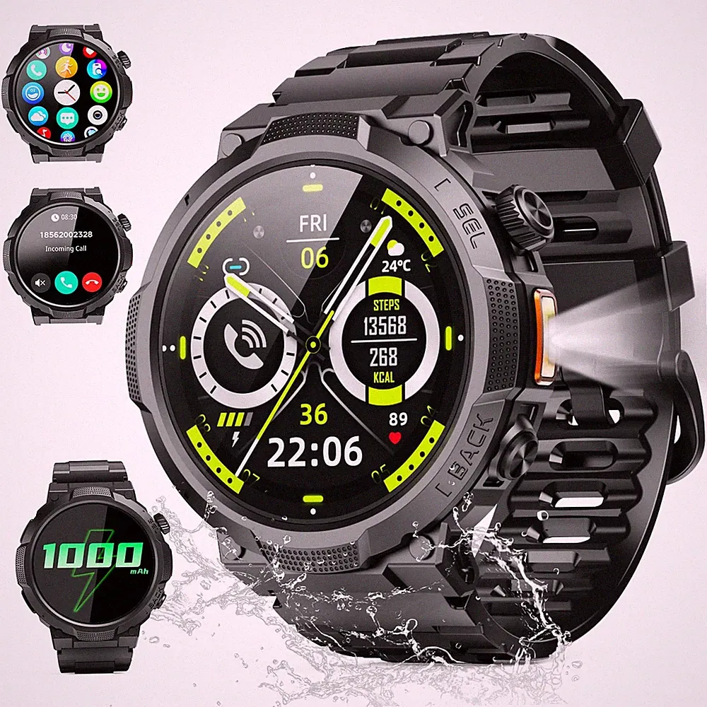 Soudorv Herren Smartwatch 1000mAh Akku Telefonfunktion Militär Design robust