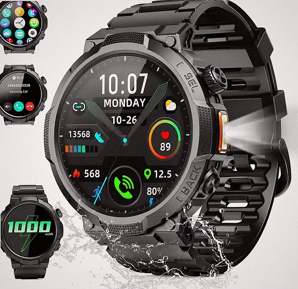 Soudorv Herren Smartwatch 1000mAh Militär Uhr mit Telefonfunktion Robust neu