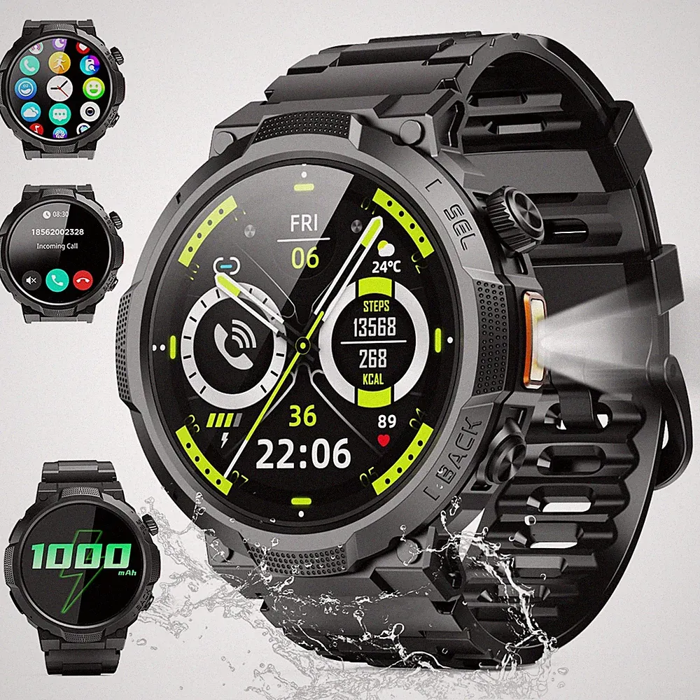 Soudorv Herren Smartwatch Robuste MilitärUhr mit 1000mAh & Telefonfunktion