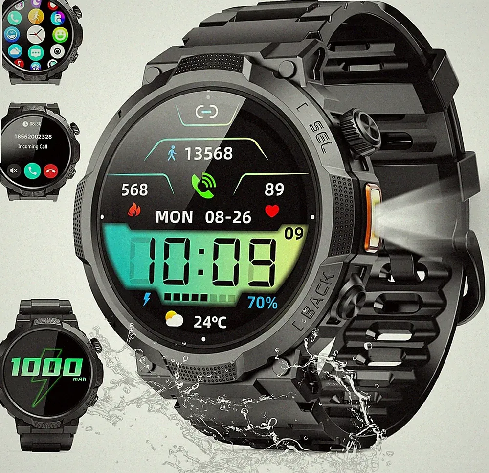 Soudorv Smartwatch Damen Herren 1000mAh Akku mit Bluetooth Anruffunktion Pro