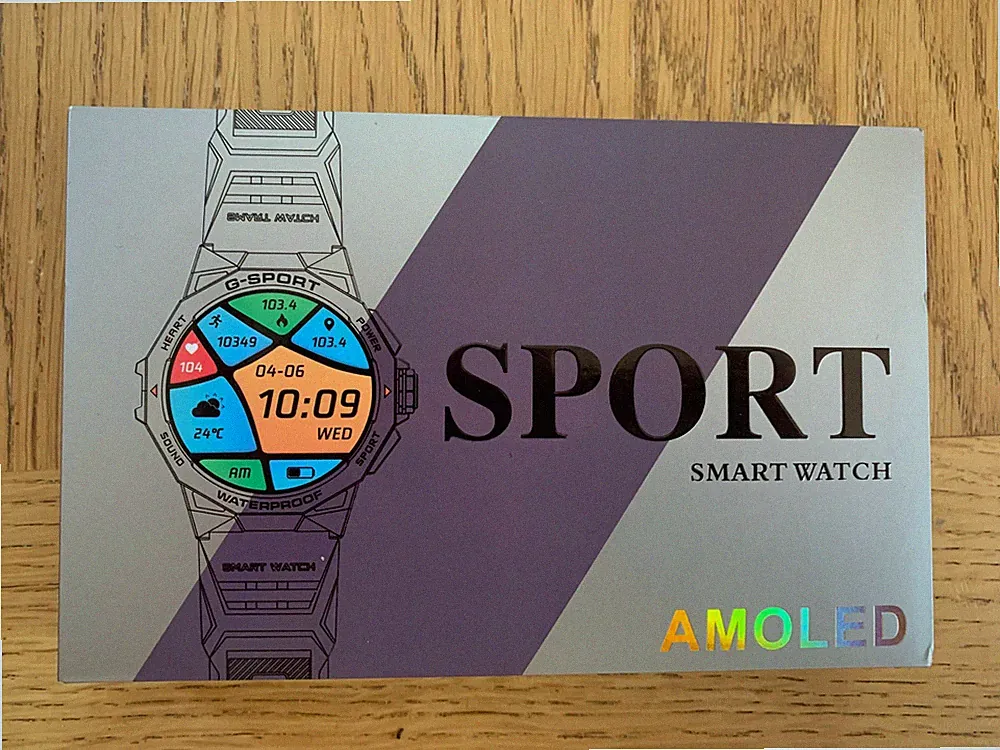 sport smart watch Amoled, Armband schwarz, mit Ladekabel, Gehäuse Metall