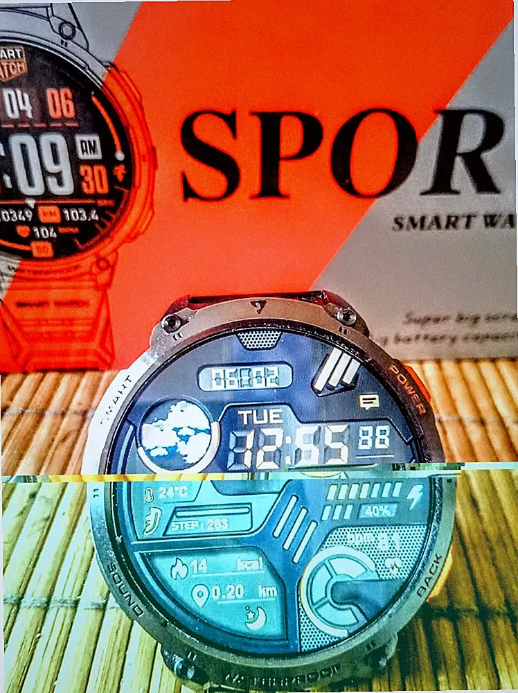 Sport Smartwatch 47 mm schwarz, Metallarmband schwarz, kompatibel mit Android