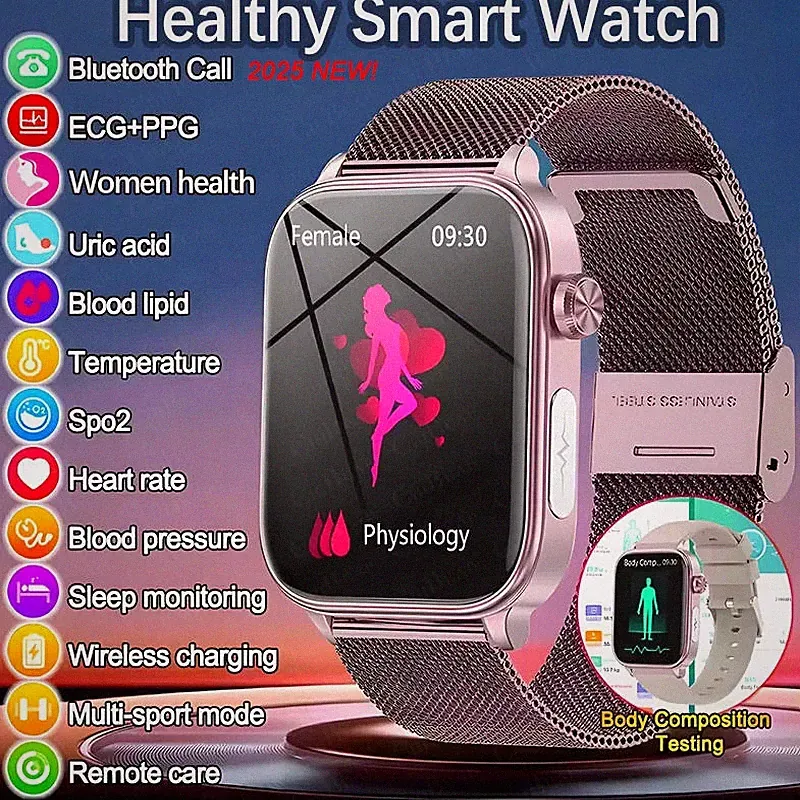 Sport Smartwatch Damen & Herren mit EKG Blutdruck Bluetooth Anruf Gesundheitsuhr