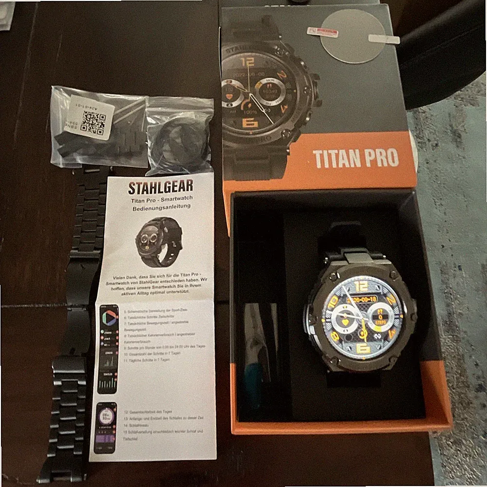 Stahlgear Titan Pro Smartwatch 51 mm Edelstahl 1,5 Zoll Display u.Silikon Band