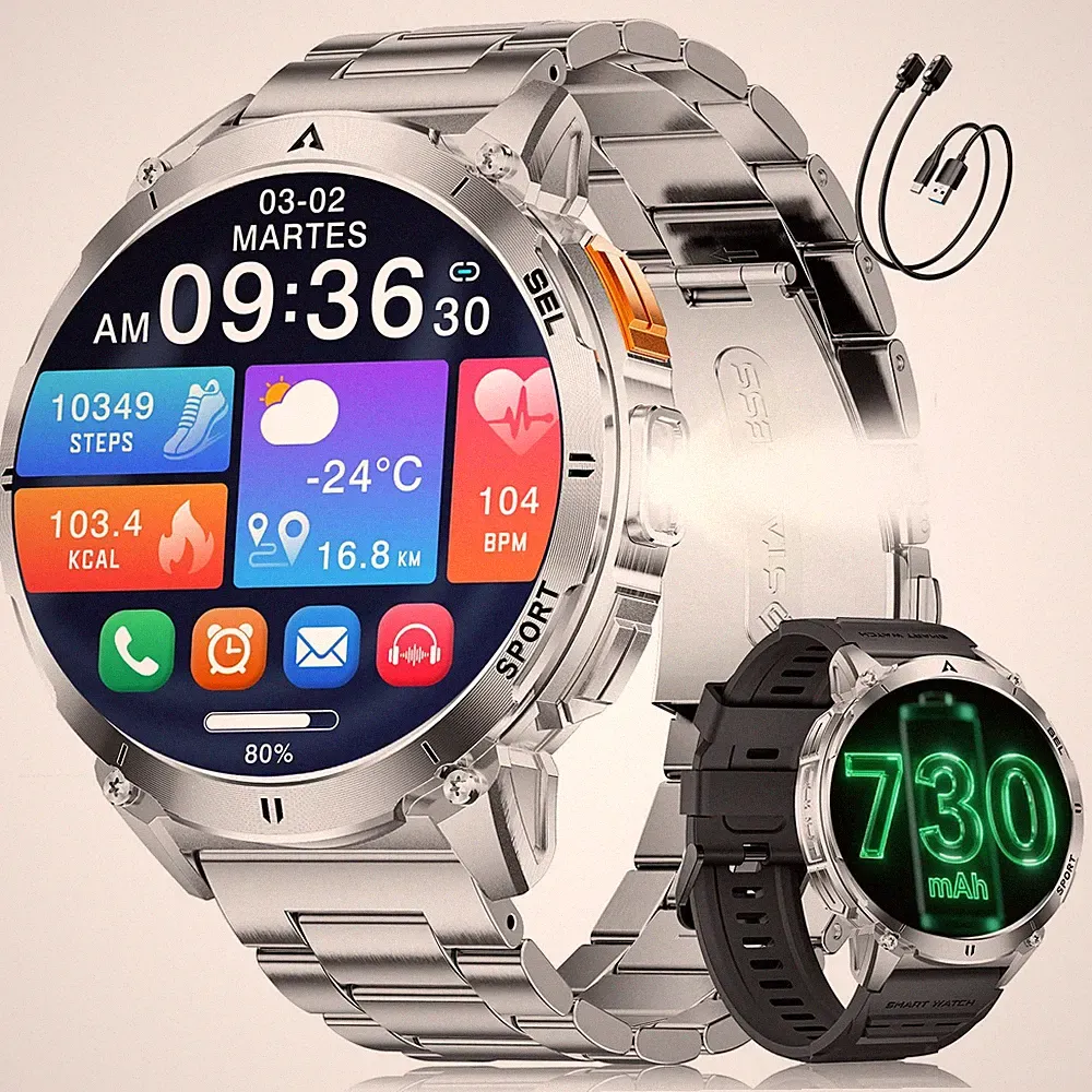 SUNKTA Militär Smartwatch 1,7″ HD 730mAh Akku BTAnruf Fitness Tracker Silber