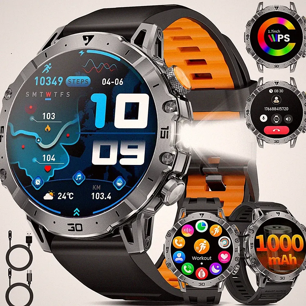 SUNKTA Militär Smartwatch Herren mit 1000mAh Großer Akku/1.7''Großes Display/...