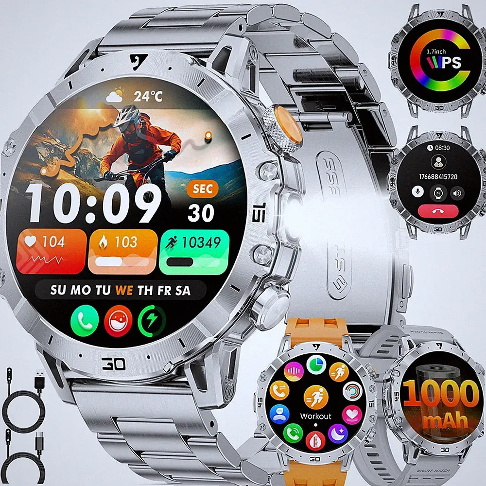 SUNKTA Smartwatch 1000 mAh Akku 1,7″ HD Bluetooth Taschenlampe, Herzfrequenz
