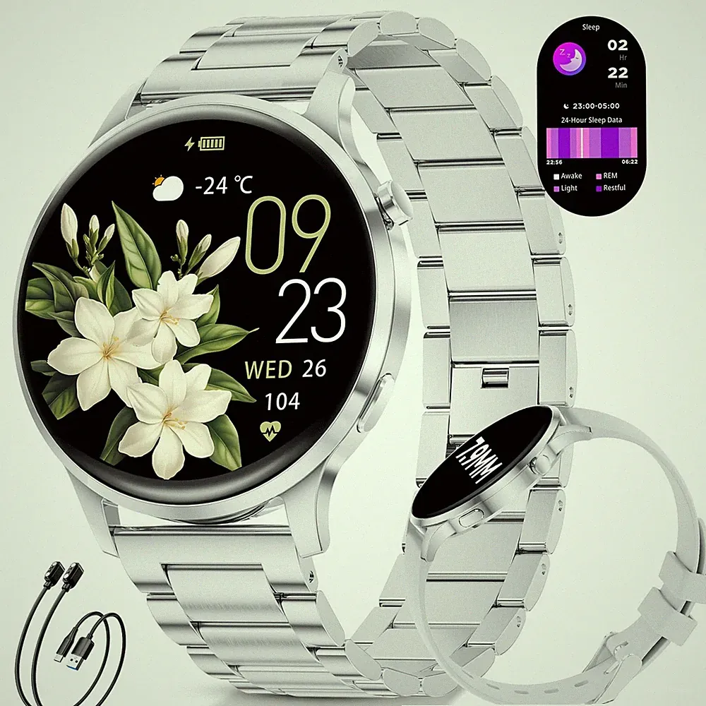 SUNKTA Smartwatch Damen mit Telefonfunktion 7,9mm Dünn 1.32" AMOLED Elegant E...