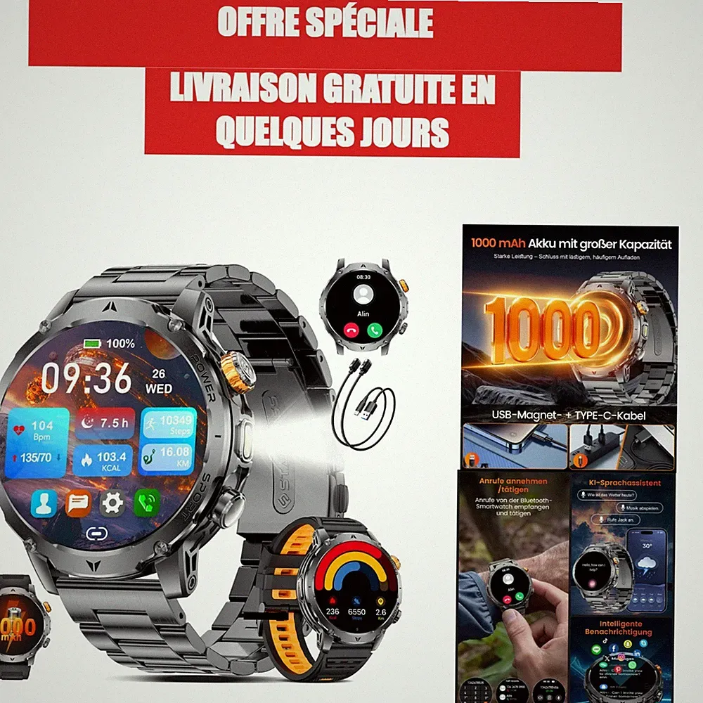 SUNKTA Smartwatch Herren Militär 1,7" Bluetooth Fitnessuhr für iOS Android