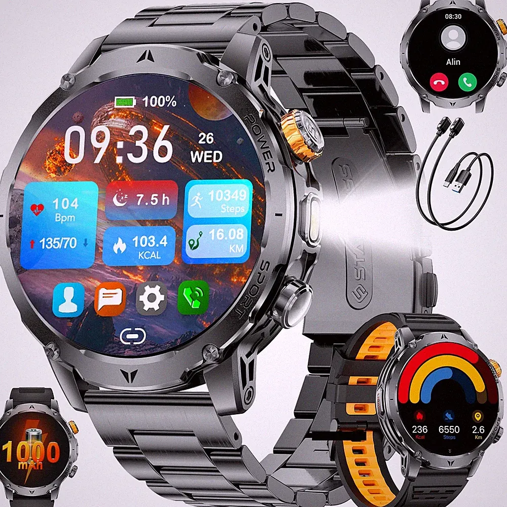SUNKTA Smartwatch Herren Militär 1000 mAh großer Akku 1,7″ HD Bluetooth Anrufe