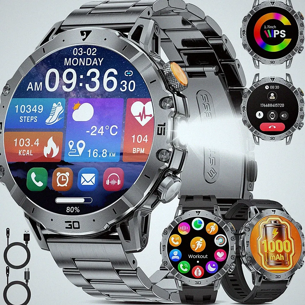 SUNKTA Smartwatch Herren mit 1000mAh Großer Akku/1.7''Großes Display/Telefonf...