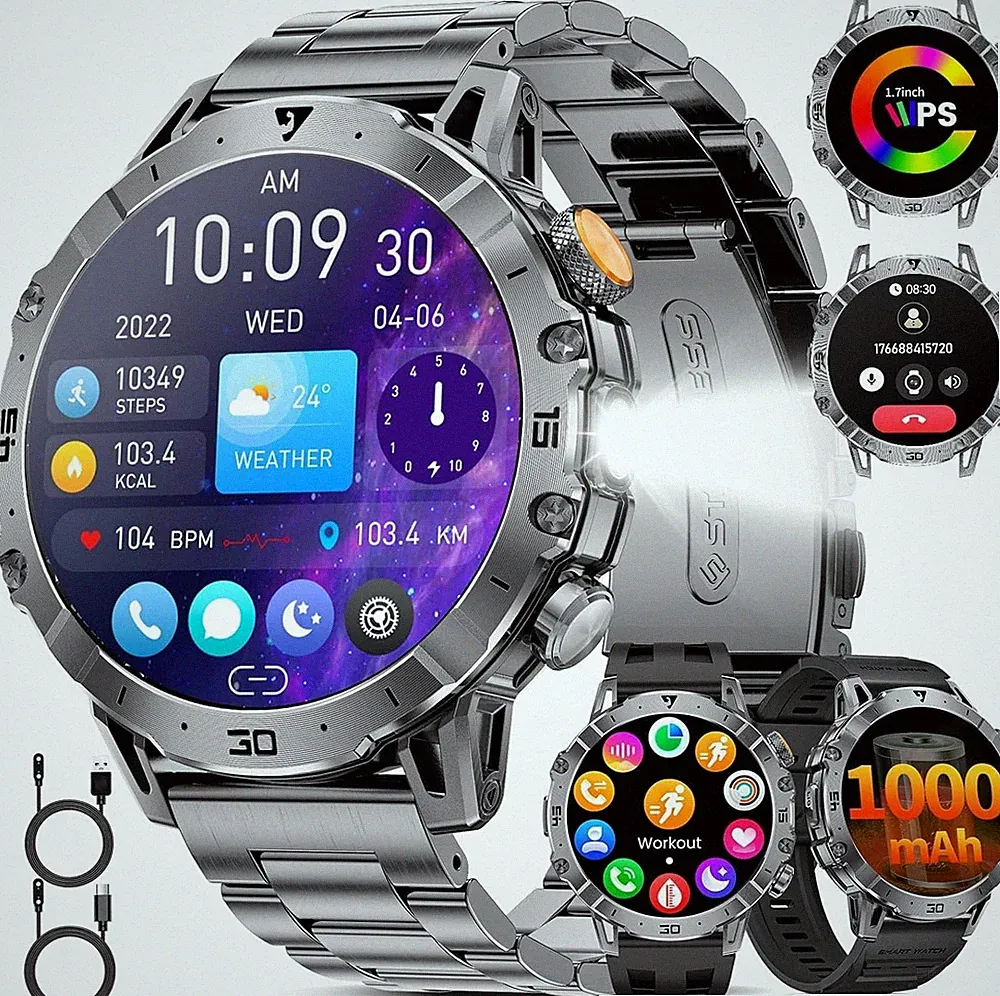 SUNKTA Smartwatch Militär 1.7" Display, 1000mAh Akku & TelefonFunktion NEU