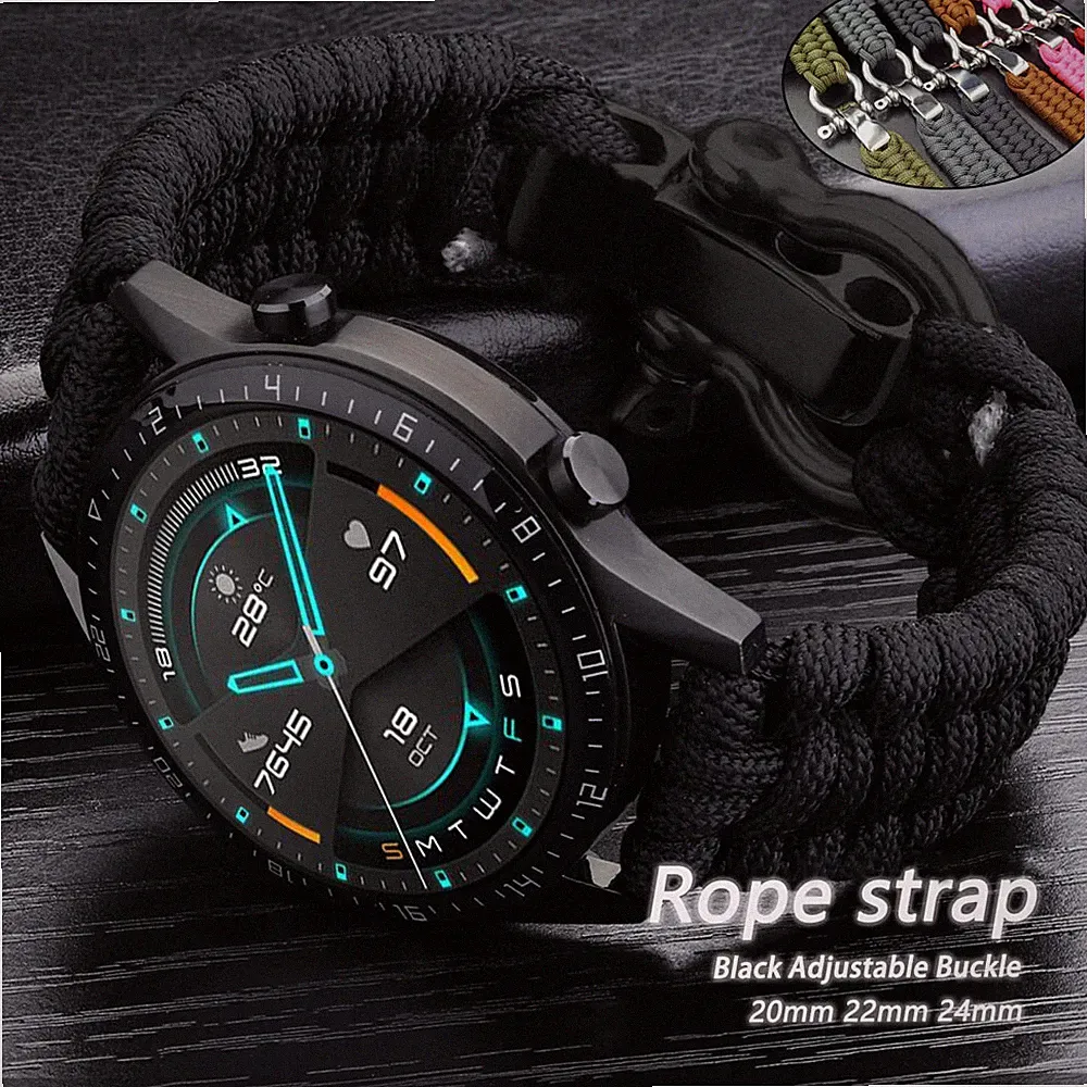 Survival Nylon Rope Gewebtes Smartwatch-Armband Ersatzband 20/22/24mm Univerlsal