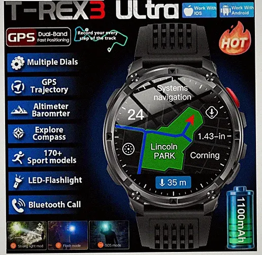 T-Rex3 Pro Smartwatch 1100mAh GPS Outdoor Sportuhr 5ATM Wasserdicht Bluetooth Fi
