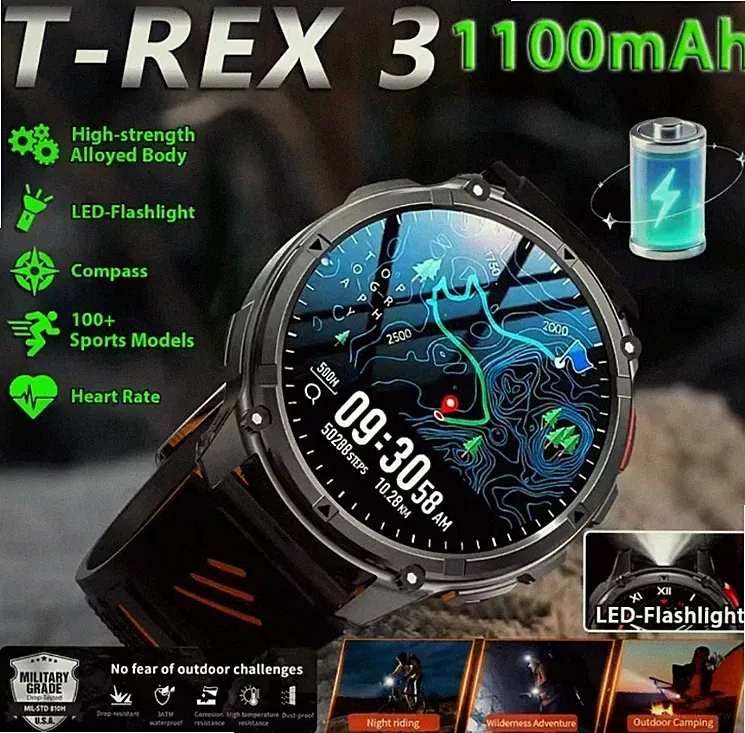 T-REX3 Ultra Smartwatch 1100mAh Akku 1,7" AMOLED 10ATM Wasserdicht GPS Kompass
