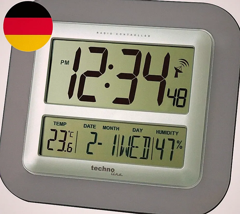 Technoline Jumbo-Funk-Wanduhr WS 8006 Kalender Temperaturanzeige (Anthrazit)