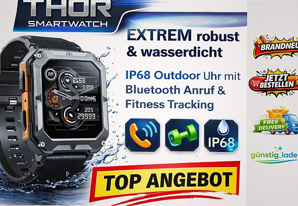 Thor Smartwatch EXTREM robust IP68 Outdoor Uhr Bluetooth Anruf Fitness