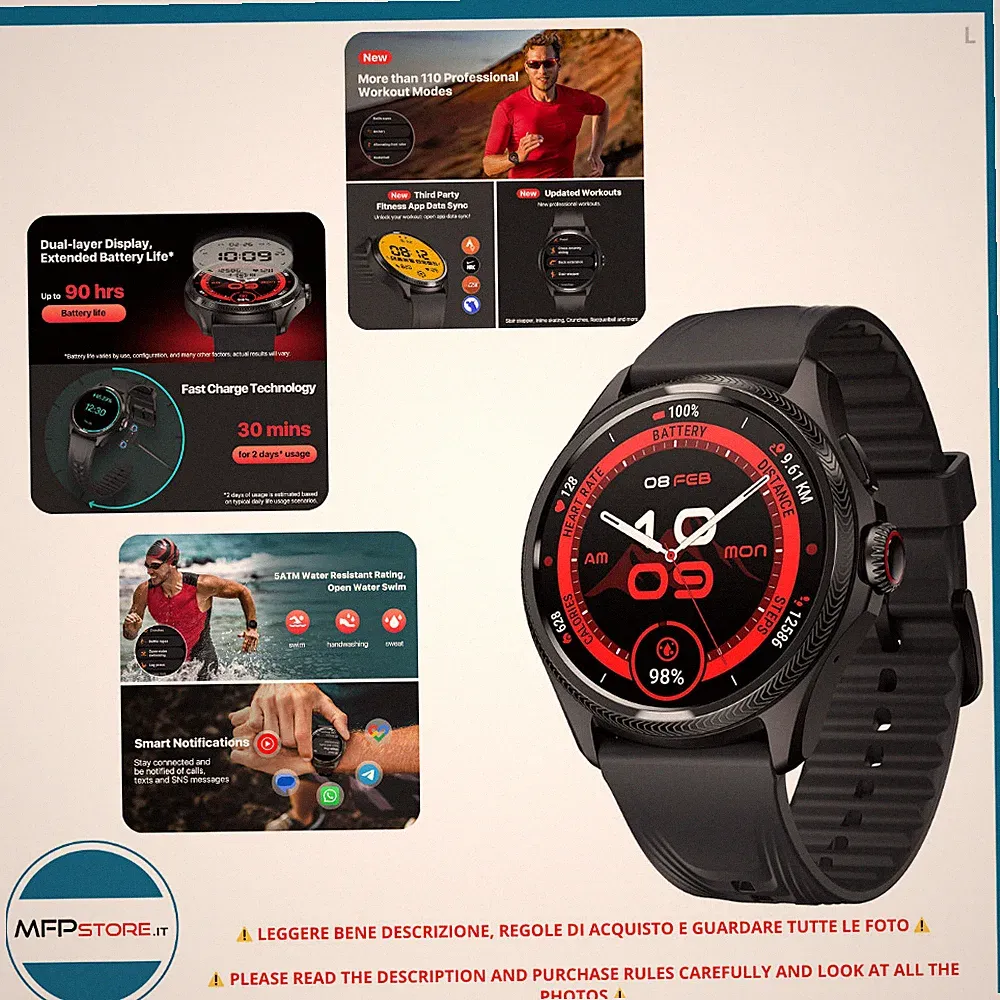 Ticwatch Pro 5 Enduro Smartwatch 1,43" Android GPS, Neu, Schwarz, 1 Stück