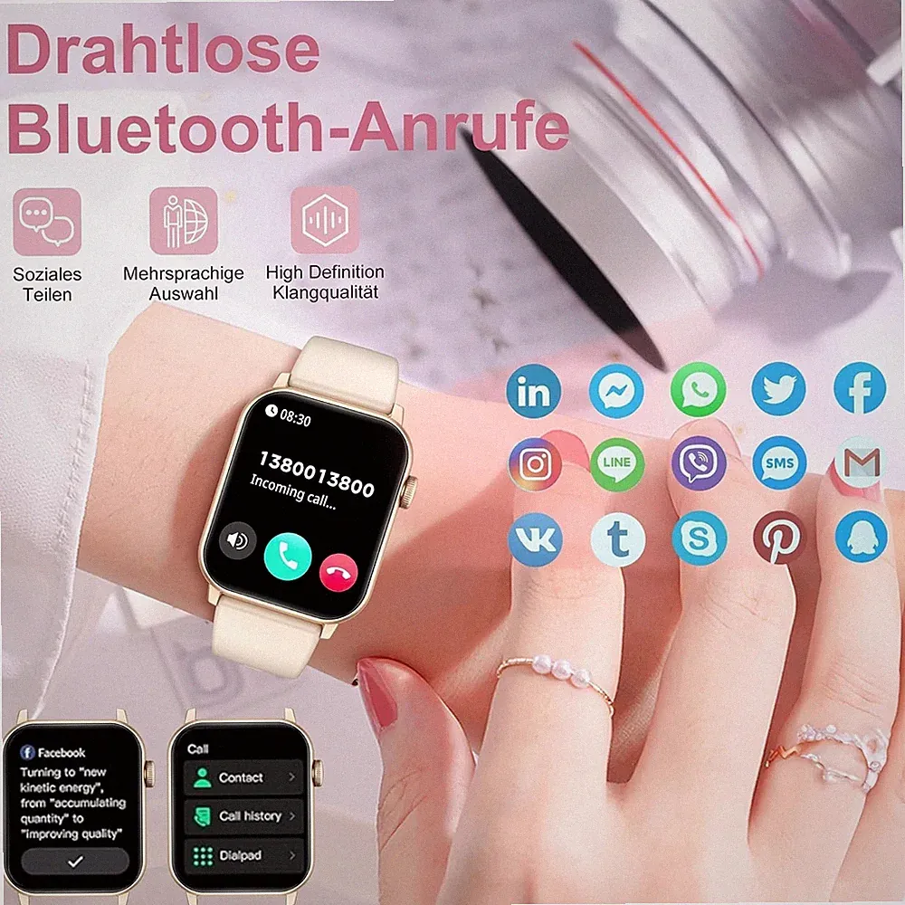 Tisoutec Smartwatch Damen Herren 1,85" HD Fitnessuhr Telefonfunktion IP68