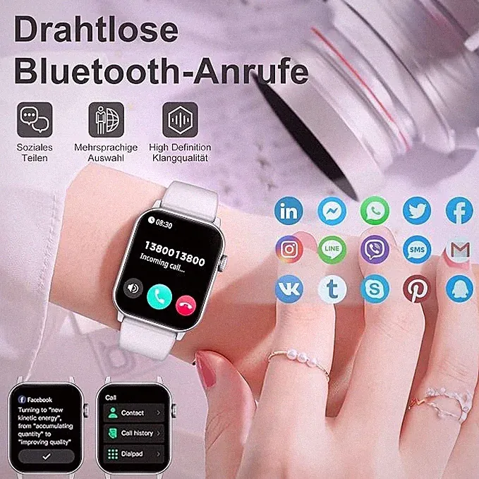 Tisoutec Smartwatch Für Damen & Herren mit Telefonfunktion, 1.85"HD Fitnessuhr