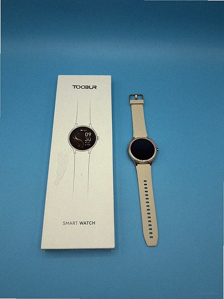 TOOBUR DR06 Smartwatch – Roségoldenes Metallgehäuse, beiges Silikonarmband