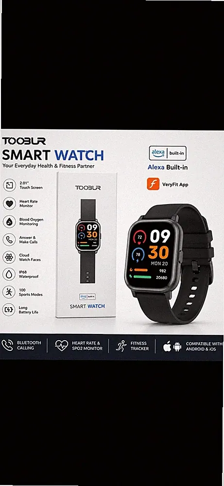 TOOBUR Smart Watch 2.01” Alexa Built-in Bluetooth Calls IP68 Fitness Tracker NEW