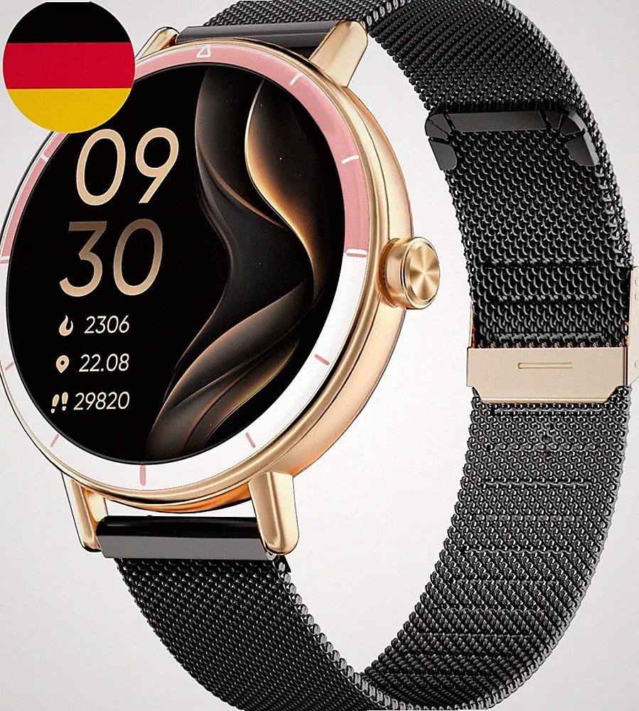 TOOBUR Smartwatch Damen Herren Rund Mit Zwei Armbändern, 40 Mm Fitness Sport Uhr