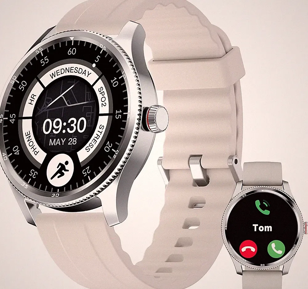 TOOBUR Smartwatch Herren Damen Metalllünette mit Telefonfunktion, Fitnessuhr