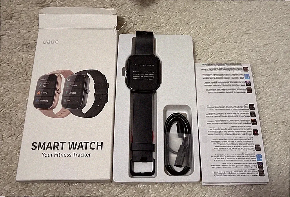 uaue Smartwatch Fitness Tracker schwarz mit Ladekabel OVP