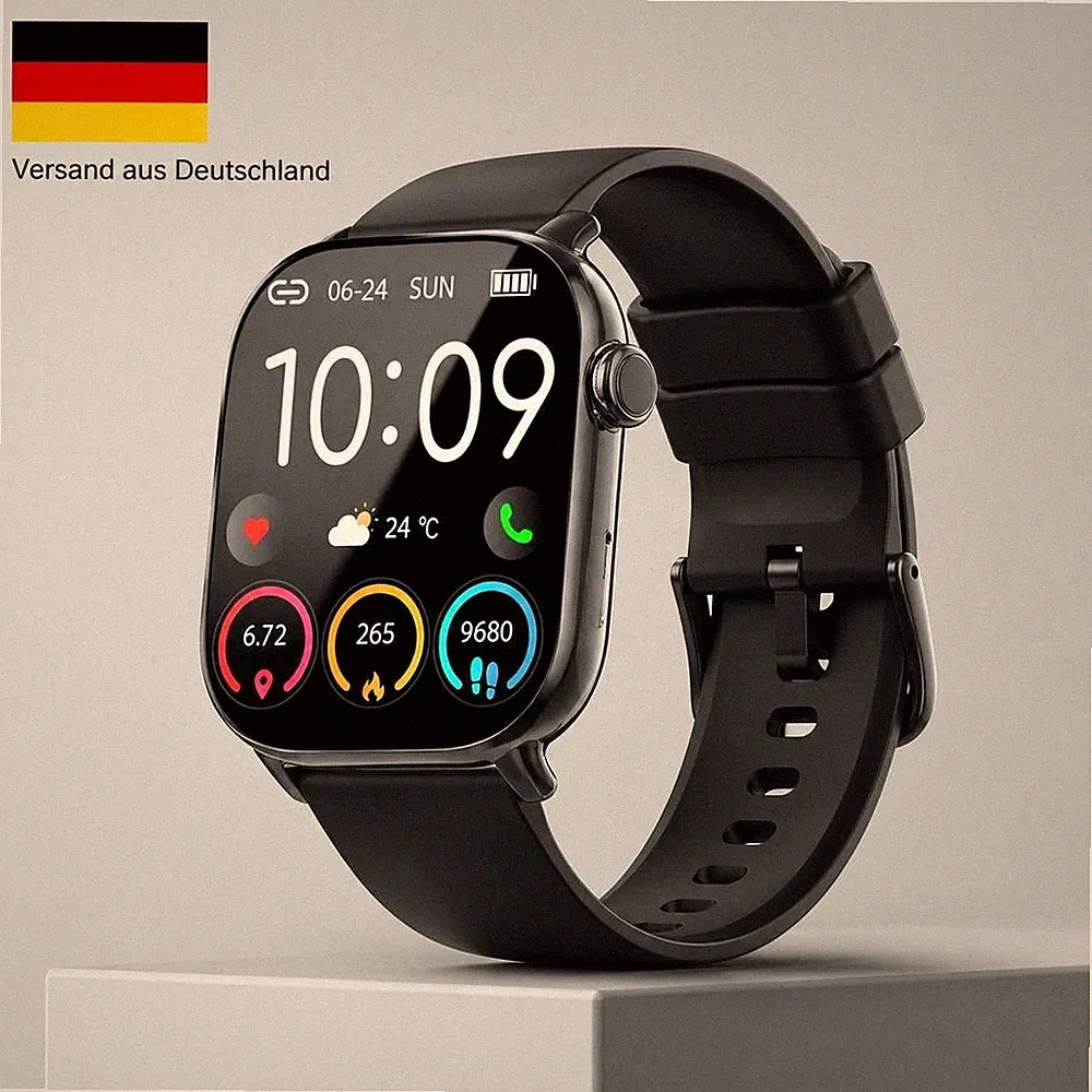uaue Y88 Smartwatch Damen Herren Bluetooth Anrufe 113+ Sportmodi Schwarz