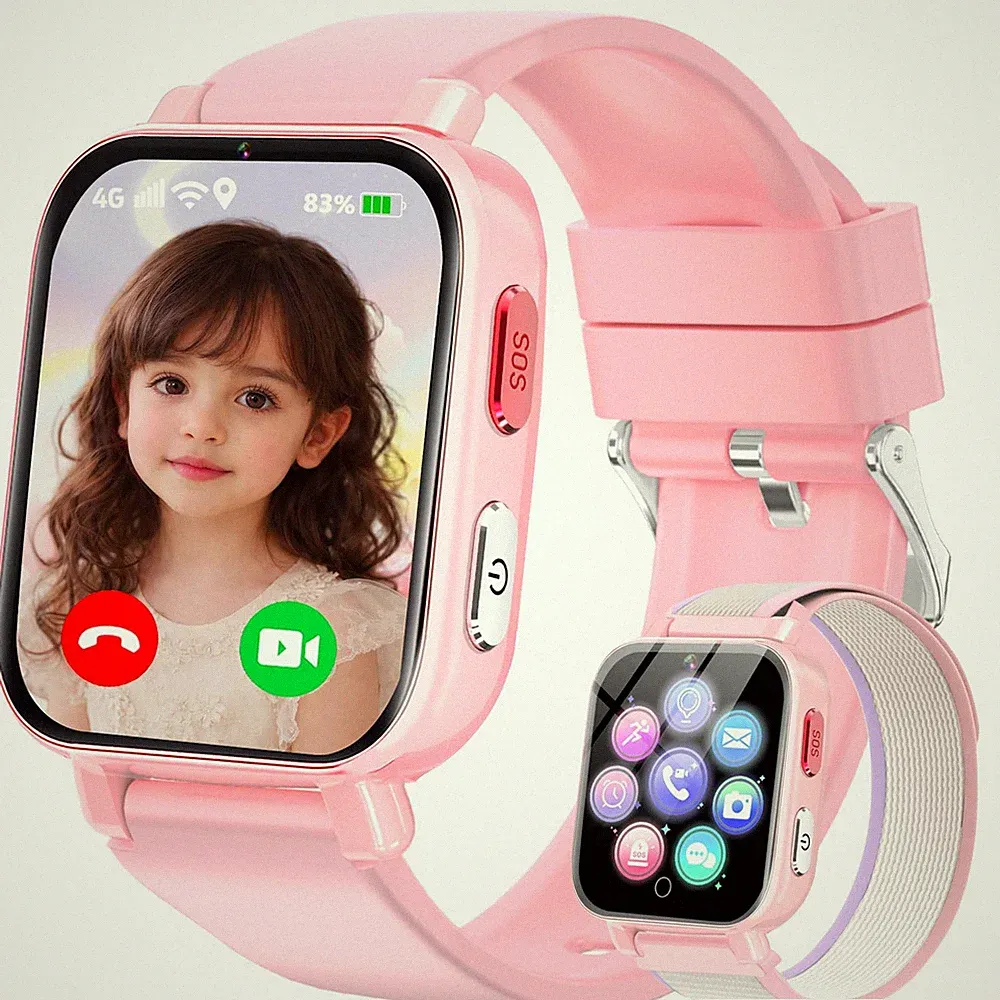 Ucani 4G GPS Kinder Smartwatch mit Telefon & SOS für Mädchen & Jungen Pink